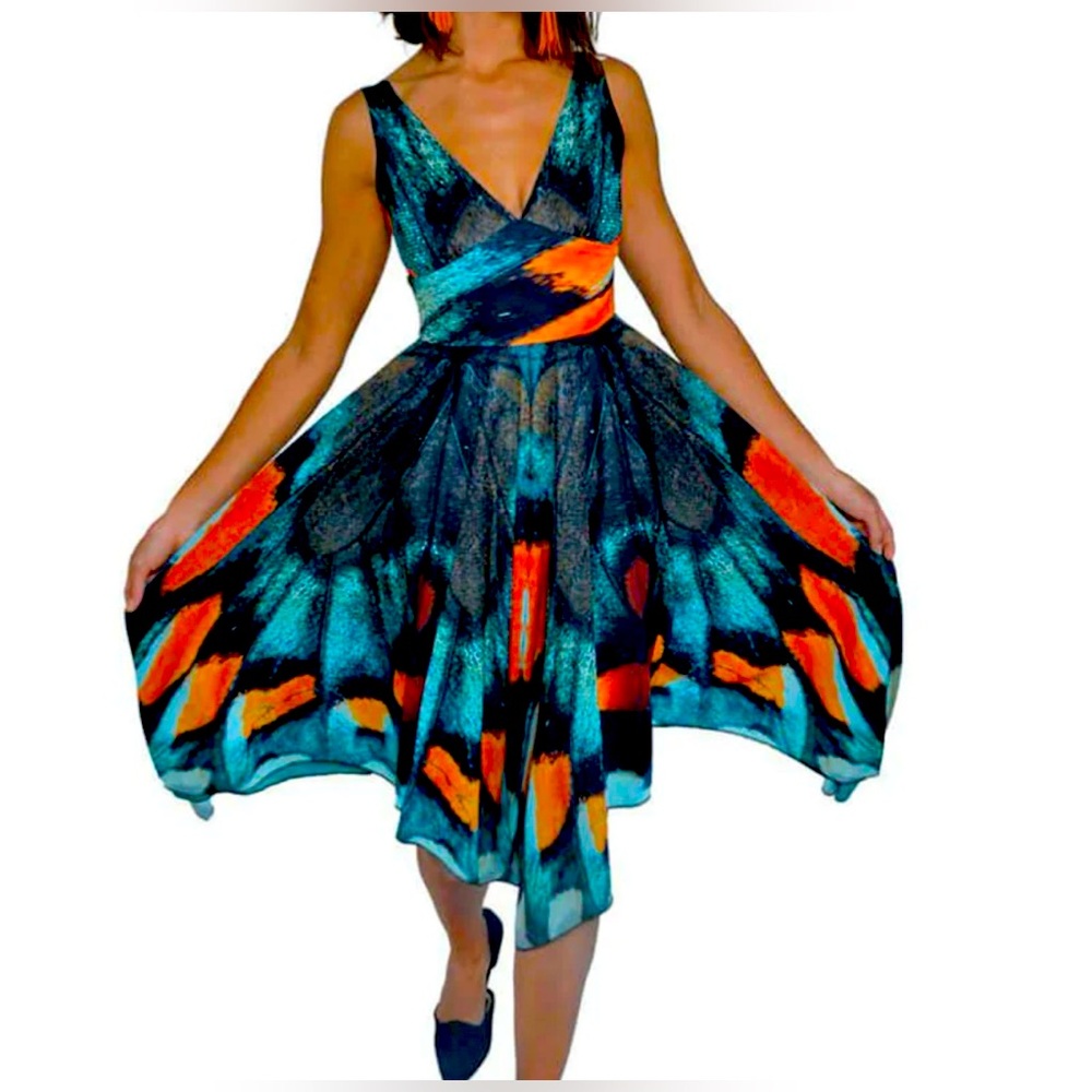 Vibrant Butterfly Print Dress handmade in Asheville